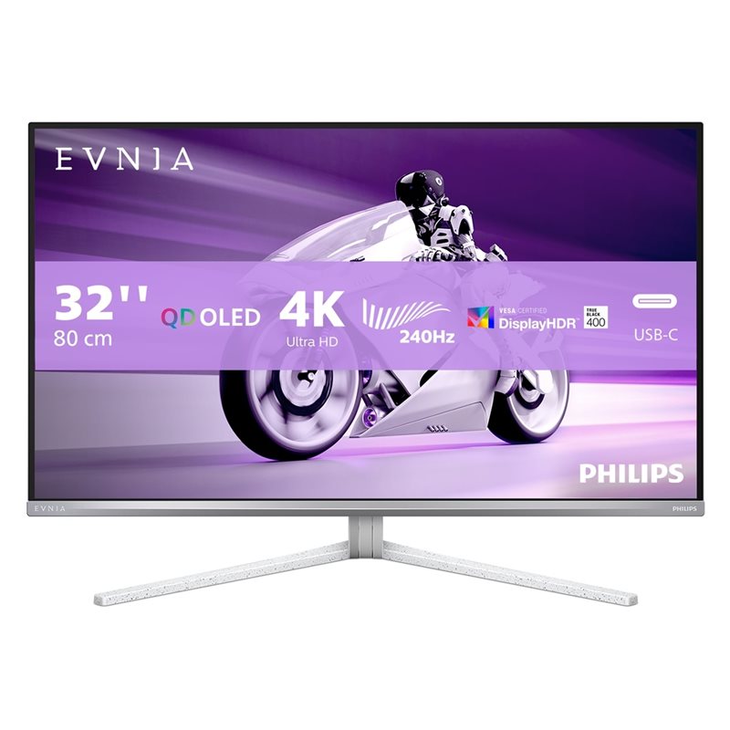Philips 31,5" Evnia 8000 32M2N8900, 240Hz 4K UHD OLED -pelimonitori, valkoinen
