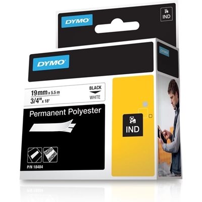 Dymo RhinoPRO, pysyvä merkkausteippi polyesteri, 19 mm, valkoinen 5,5m