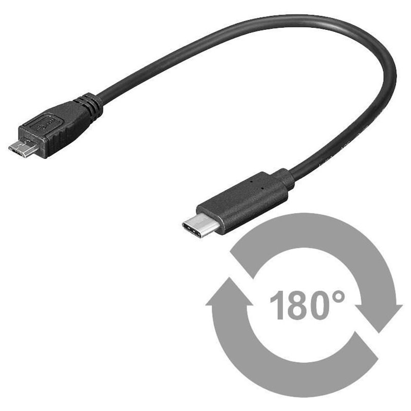 MicroConnect 2.0 USB-C - Micro-USB -kaapeli, 0,2m, musta