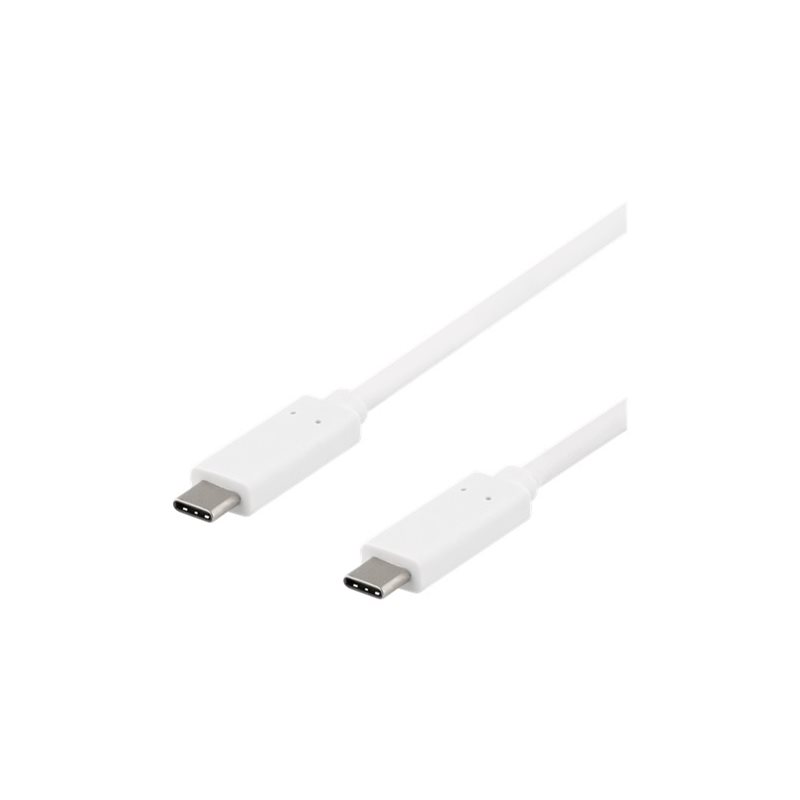 Deltaco 3.1 Gen2 USB-C -kaapeli, PD3.0 3A 60W, 1m, valkoinen