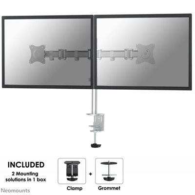 Neomounts 10-30" x2 Select Monitor Desk Mount, näyttövarsi pöydälle kahdelle näytölle, hopea