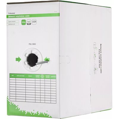 Deltaco U/UTP Cat6 asennuskaapeli, LSZH, 305m laatikko, harmaa