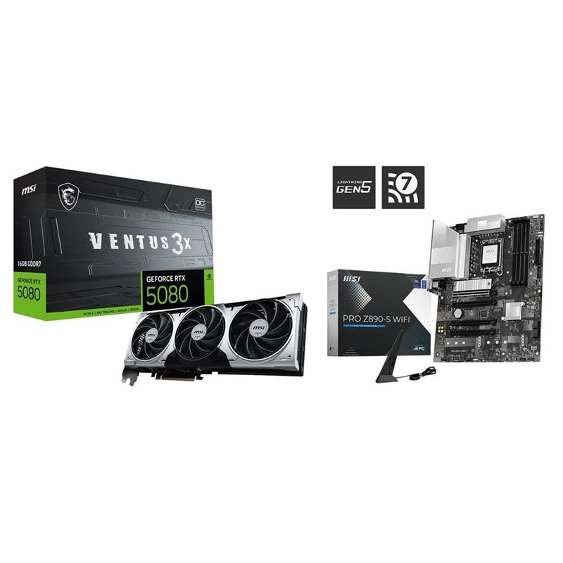 MSI GeForce RTX 5080 VENTUS 3X OC PLUS + PRO Z890-S WIFI -tuotepaketti