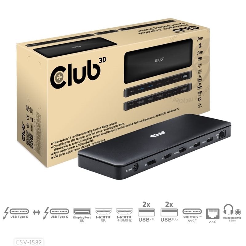 Club 3D (Outlet) Thunderbolt4 12-in-1 -telakka, musta