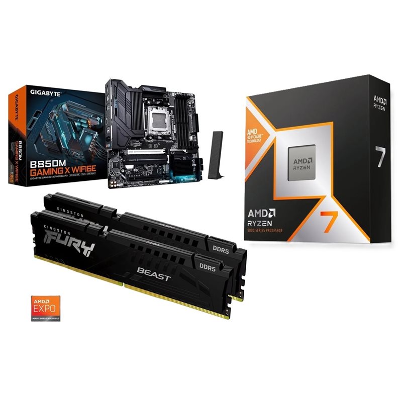 Gigabyte B850M GAMING X WIFI6E + Ryzen 7 9800X3D + 32GB DDR5 6000MHz -tuotepaketti