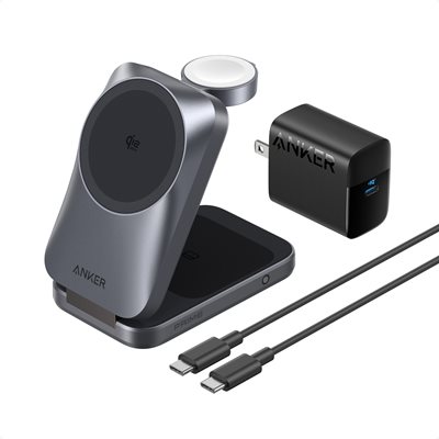 Anker 3-in-1 Prime Wireless Charging Station Foldable, langaton latausteline, musta