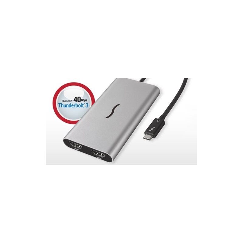 Sonnet Thunderbolt 3 -> Dual HDMI 2.0 -adapteri, harmaa/musta