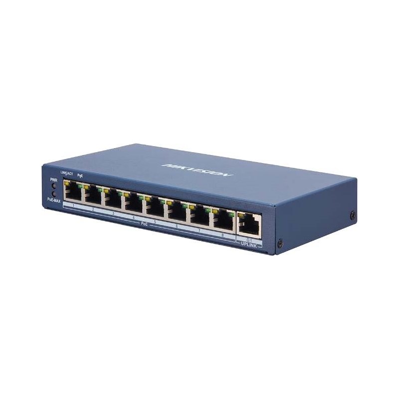 Hikvision DS-3E1309P-EI, 8 Port Fast Ethernet Smart PoE Switch, 110W, sininen