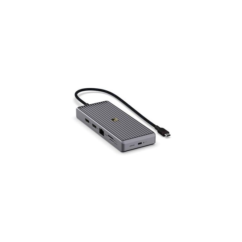 Unisynk 12-porttinen USB-C hubi, 2x HDMI 4K60, 2,5 GLAN, SD/mSD, 3x USB-A, 2x USB-C, USB-C PD 100W, harmaa