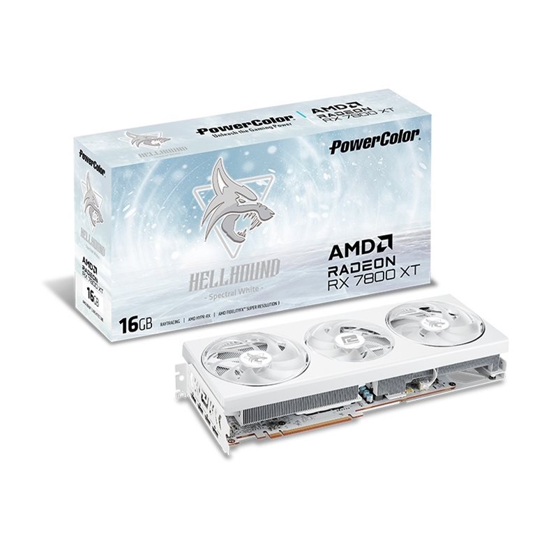 PowerColor Radeon RX 7800 XT Hellhound Spectral White -näytönohjain, 16GB GDDR6