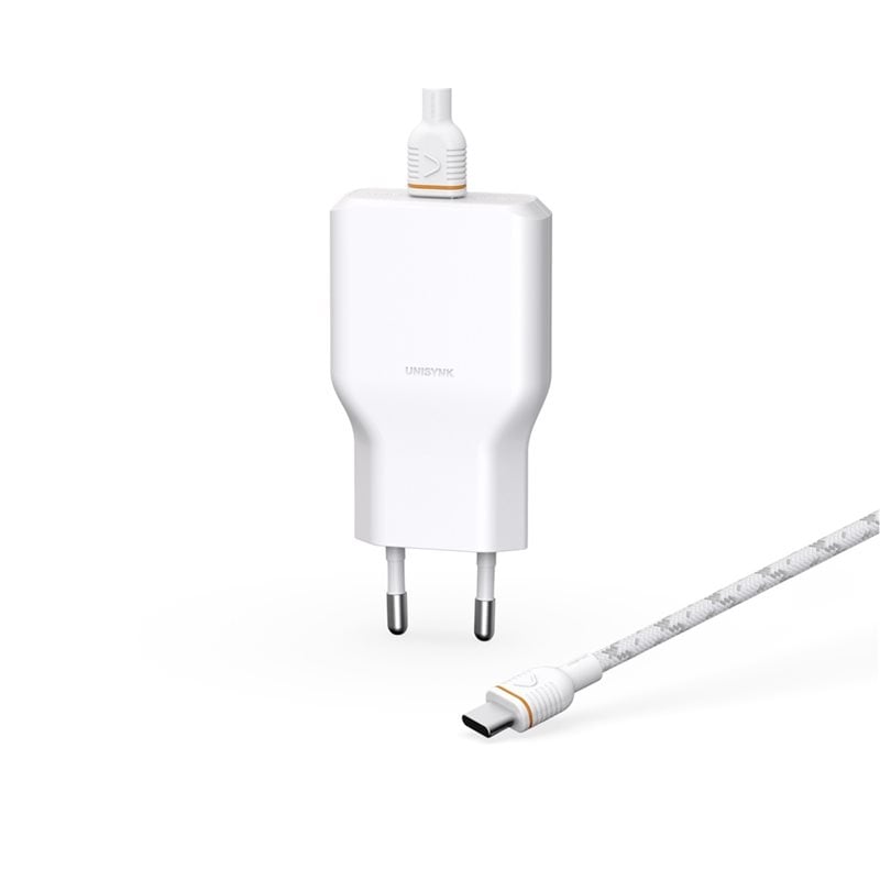 Unisynk 36W GaN-verkkovirtalaturi, USB-C PD ja 2m USB-C-kaapeli, valkoinen