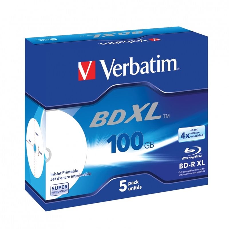 Verbatim BD-R XL 100GB, 4x, printable, jewel case, 5kpl