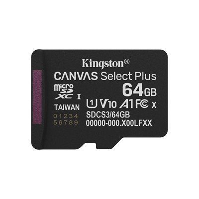 Kingston 64GB Canvas Select Plus, microSDXC -muistikortti, UHS-I V10 U1 A1, 100 MB/s