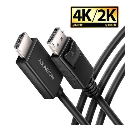 AXAGON (Outlet) DisplayPort 1.4 -> HDMI 2.0b -adapterikaapeli, 1,8m, musta