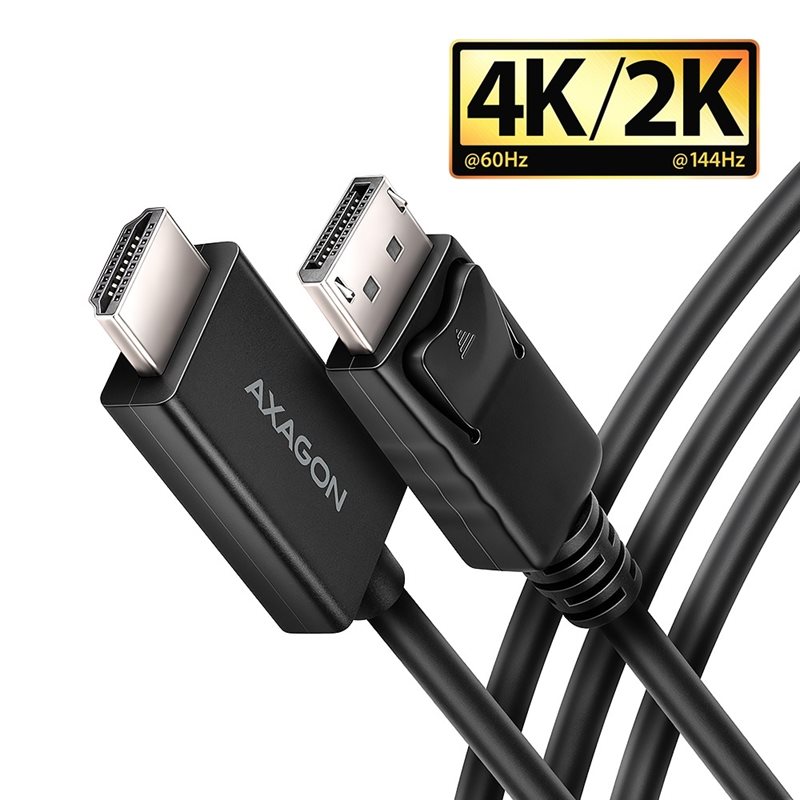 AXAGON (Outlet) DisplayPort 1.4 -> HDMI 2.0b -adapterikaapeli, 1,8m, musta