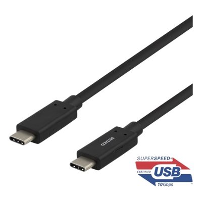 Deltaco 3.2 Gen2x2 USB-C -kaapeli, 10 10 Gbps, PD3.0 60W, 0,5m, musta