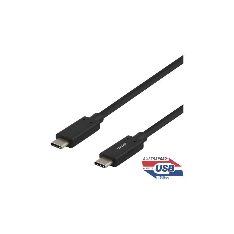 Deltaco 3.1 Gen2 USB-C -kaapeli, PD3.0 3A 60W, 0,5m, musta