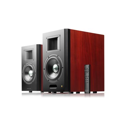 Edifier Airpulse A300 Pro -aktiivikaiuttimet, Bluetooth 5.0, kirsikkapuu/musta