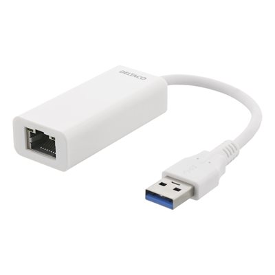 Deltaco Gigabit Ethernet -verkkoadapteri, USB-A, valkoinen
