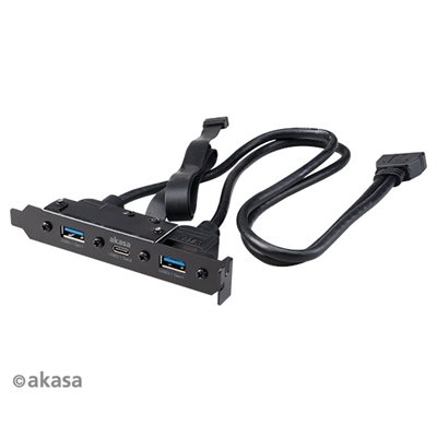 Akasa (Outlet) USB 3.2 Gen2 sisäinen adapterikaapeli, jossa USB-C + 2x USB-A -porttia, musta