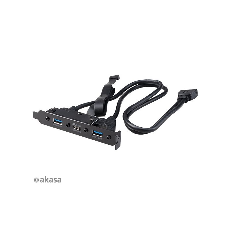 Akasa (Outlet) USB 3.2 Gen2 sisäinen adapterikaapeli, jossa USB-C + 2x USB-A -porttia, musta