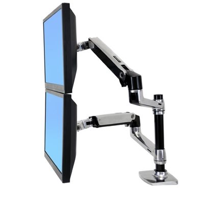 Ergotron ≤24" x2 LX Dual Stacking Arm, -pöytäteline kahdelle näytölle, kiilloitettu alumiini