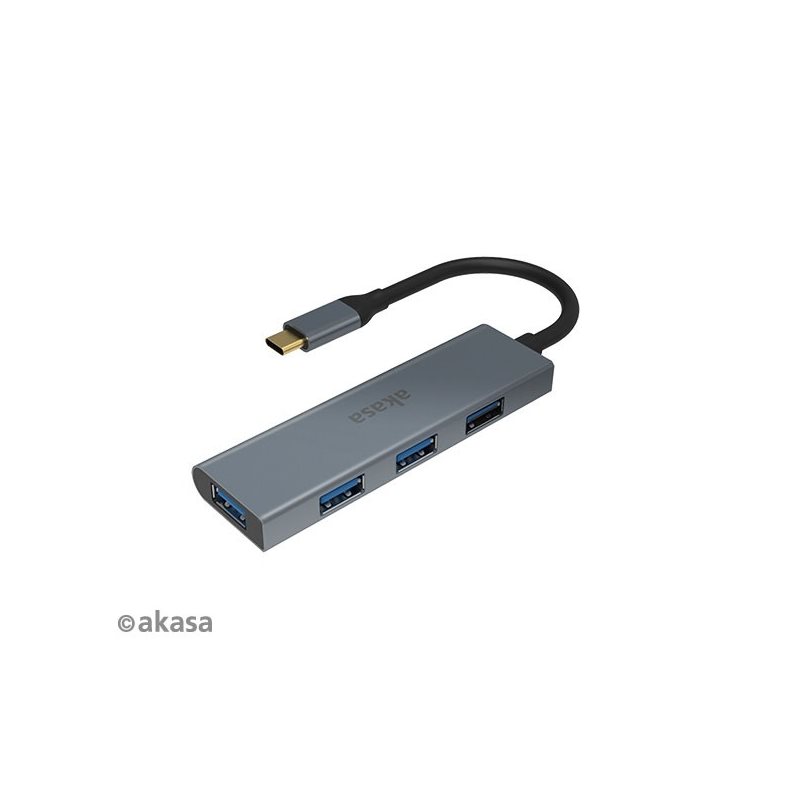 Akasa USB Type-C 4 Port Hub, 4-porttinen USB-hubi, harmaa/musta