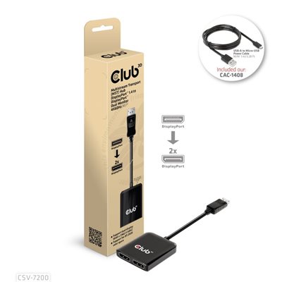 Club 3D DisplayPort 1.4 -> 2x DisplayPort MST -jakaja, musta