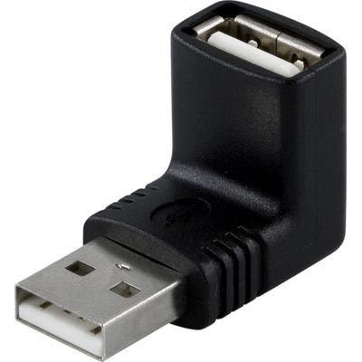 Deltaco USB-A uros -> naaras -kulma-adapteri, musta
