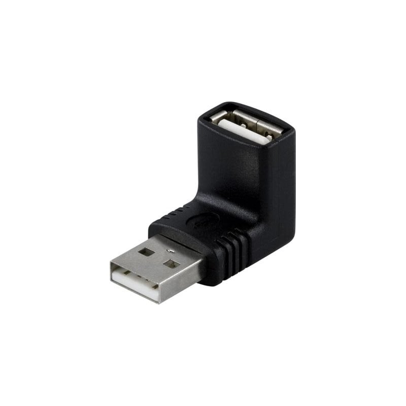 Deltaco USB-A uros -> naaras, kulma-adapteri, musta