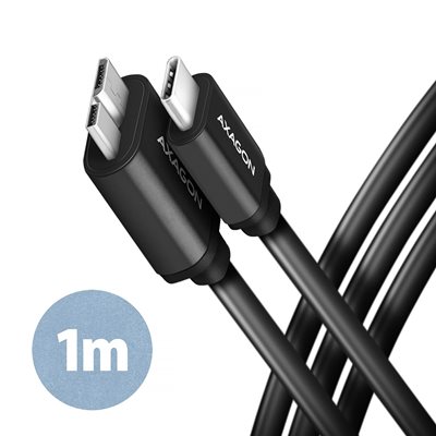 AXAGON 3.2 Gen1 USB-C - Micro-B -kaapeli, 5Gbps, 3A, punottu, 1m, musta