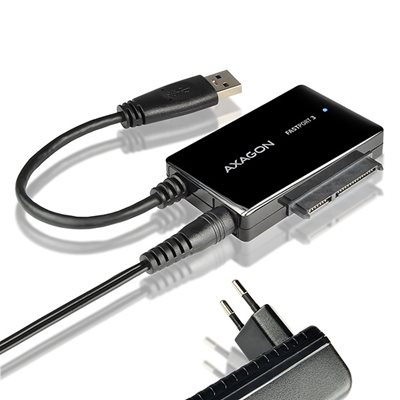 AXAGON (Outlet) 3.0 USB-A -adapteri SATA3.1 6G SSD/HDD-levylle, sis. virta-adapterin, musta