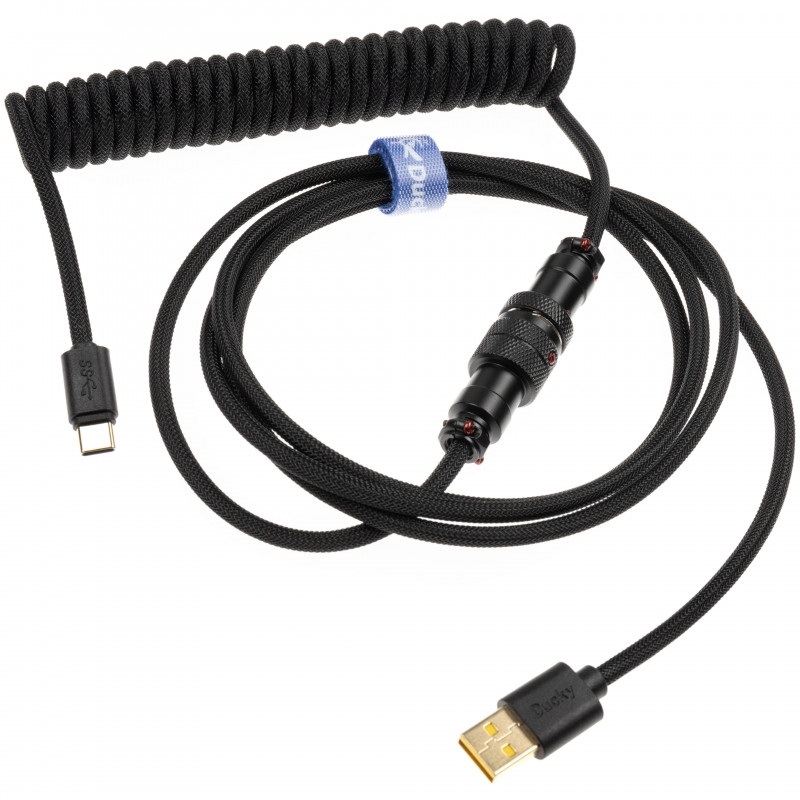 Ducky Coiled Cable - Black Edition, näppäimistön kierrekaapeli, 1,8m, musta