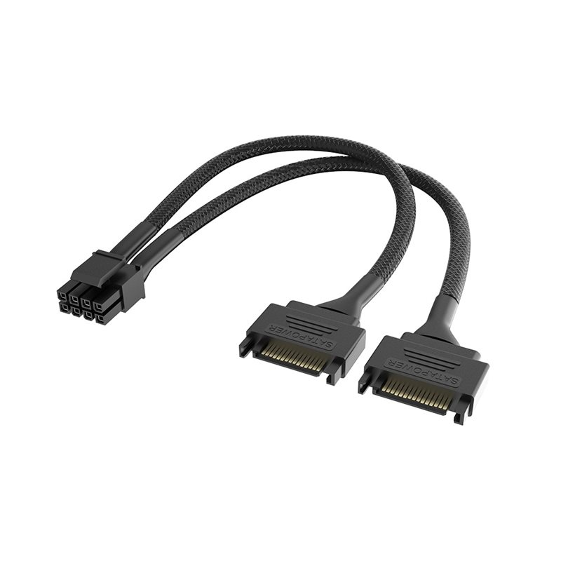 Akasa 2x SATA-virta -> 8-Pin CPU-virta -adapterikaapeli, 15cm, musta