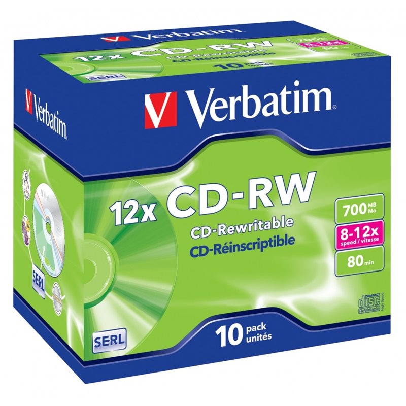 Verbatim CD-RW 700MB/80min, 12x, jewel case, 10kpl