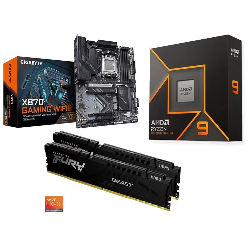 Gigabyte X870 GAMING WIFI6 + Ryzen 9 9900X + 32GB DDR5 6000MHz -tuotepaketti