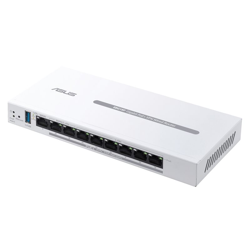 Asus ExpertWiFi EBG19P, 8-porttinen GbE hallittava PoE+ + VPN kytkin, 8x PoE+, 123W, valkoinen