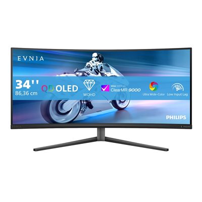 Philips 34" Evnia 6000 34M2C6500, kaareva 175Hz WQHD OLED-pelimonitori, tumma liuskekivi