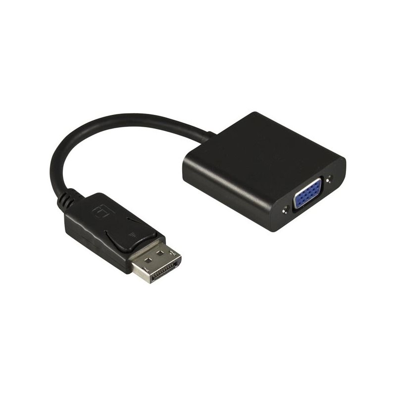 Deltaco DisplayPort - VGA-sovitin, 20-pin uros - 15-pin naaras, 0,2m, musta
