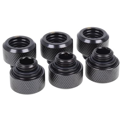 Alphacool Eiszapfen 13mm Hardtube -kompressiosovittimet, G1/4, pyälletty, musta (6-pack)