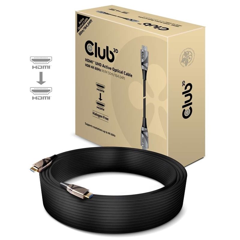 Club 3D 2.0 HDMI -näyttökaapeli, aktiivinen, optinen, 50m, musta (Poistotuote! Norm. 269€)