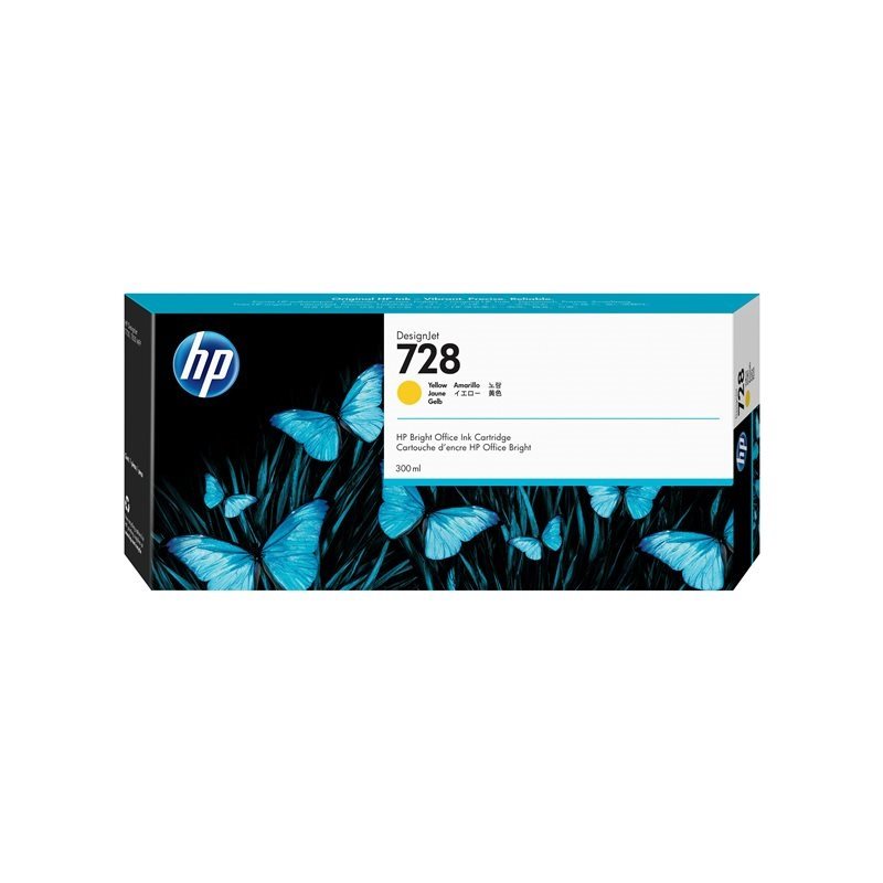 HP 728 -mustepatruuna, keltainen, 300 ml