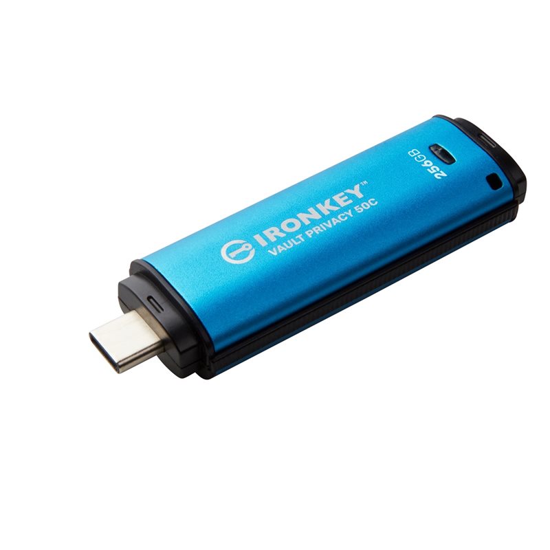 Kingston 256GB IronKey Vault Privacy 50C, salattu 3.2 Gen1 USB-C -muistitikku, sininen