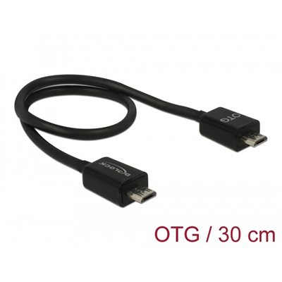 DeLock 2.0 Micro-USB OTG -kaapeli, virtaa jakava, uros-uros, 0,3m, musta