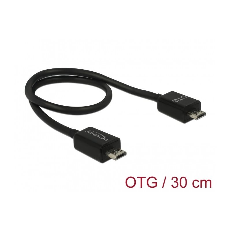 DeLock 2.0 Micro-USB OTG -kaapeli, virtaa jakava, uros-uros, 0,3m, musta