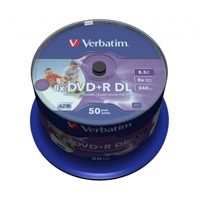 Verbatim DVD+R DL 8,5GB/240min, 8x, printable, spindel, 50kpl
