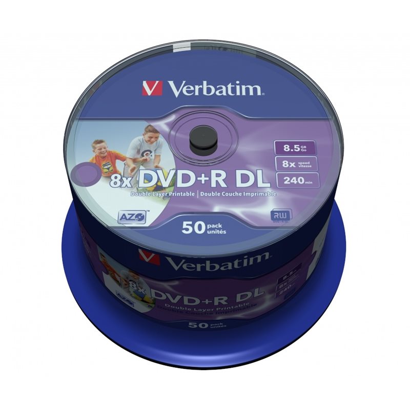 Verbatim DVD+R DL 8,5GB/240min, 8x, printable, spindel, 50kpl