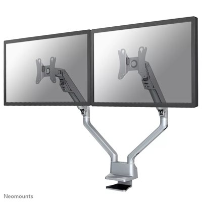 Neomounts 10-32" x2 Dual Flat Screen Desk Mount, näyttövarsi pöydälle kahdelle näytölle, hopea