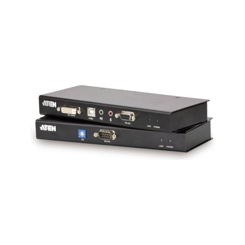Aten Järjestelmänjatkaja, USB, DVI Single Link, sarja ja ääni 2xCat5e-kaapelissa, 60m, musta