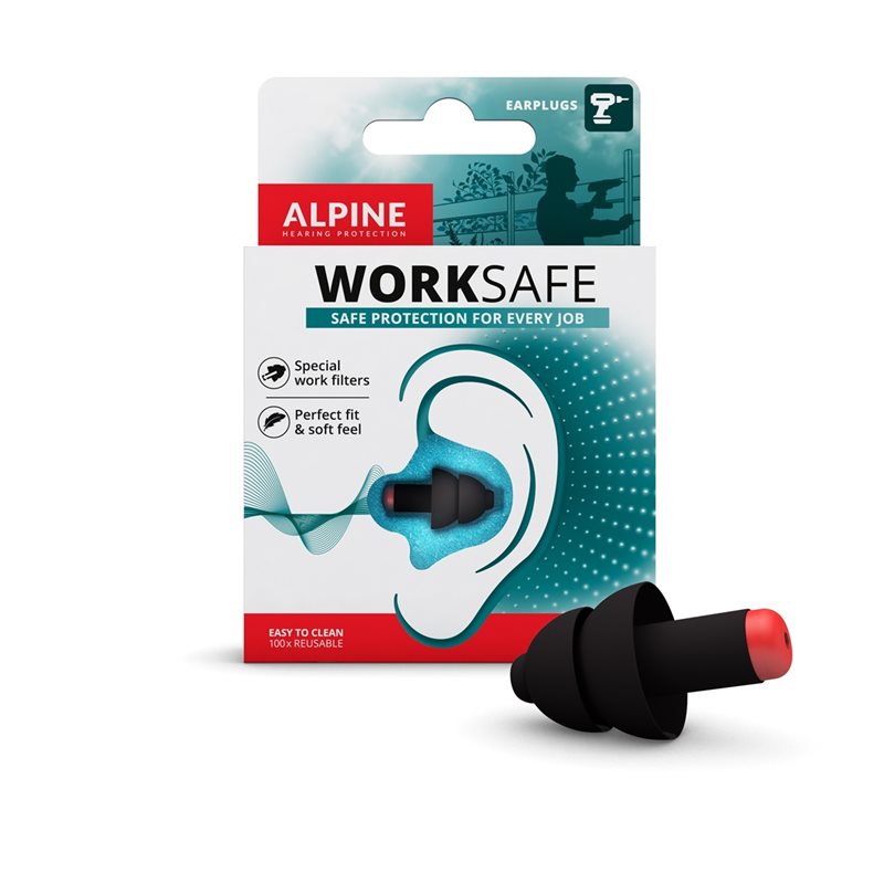 Alpine WorkSafe -korvatulpat, musta/punainen